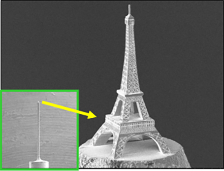 Eiffel Tower at the tip of W wire processed by FIB