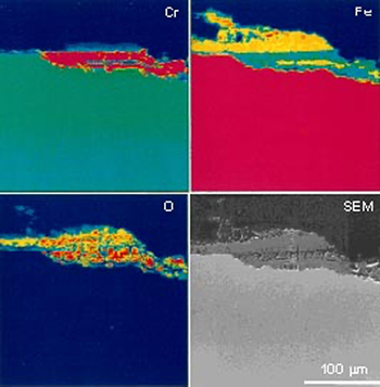 Cr添加低合金鋼に生成した腐食生成物のEPMAによる特性X線像