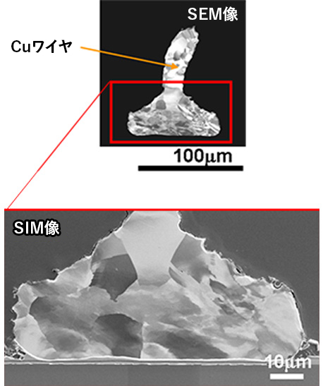 Cuワイヤ接合部断面観察例