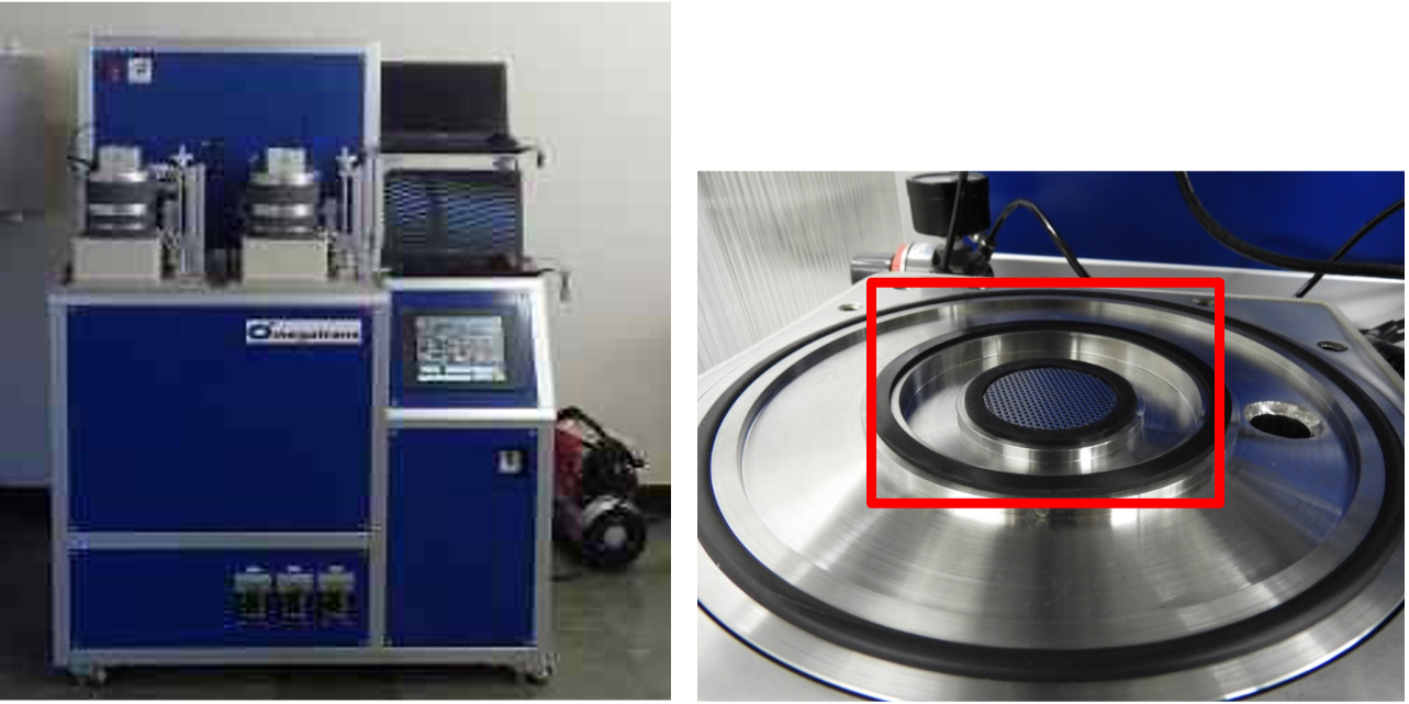 ガス透過試験機外観およびサンプル設置部