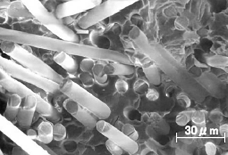 Example for poor adhesion between fibers and matrix resin