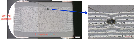 Optical microscope obsevation of chip capacitor cross section