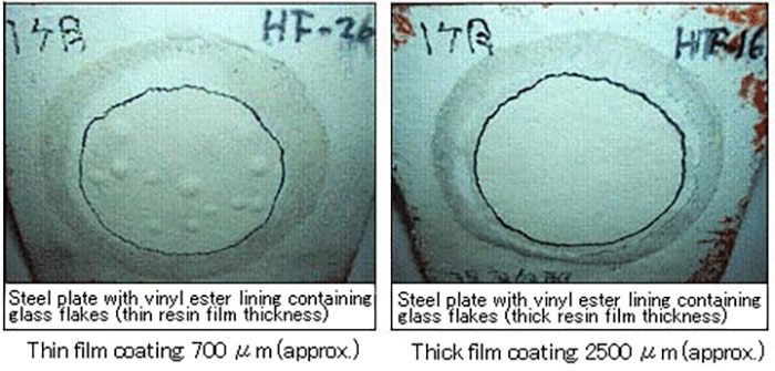 Temperature gradient test of vinyl ester lining