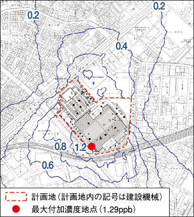 図 二酸化窒素の長期平均濃度予測結果（建設機械付加分）