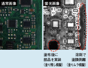 図1 防湿コーティング面の蛍光画像例