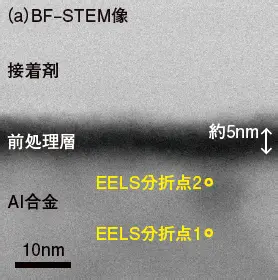 （a）界面の明視野（BF）STEM像