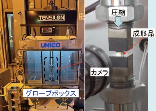 試験機全体、サンプル設置部写真